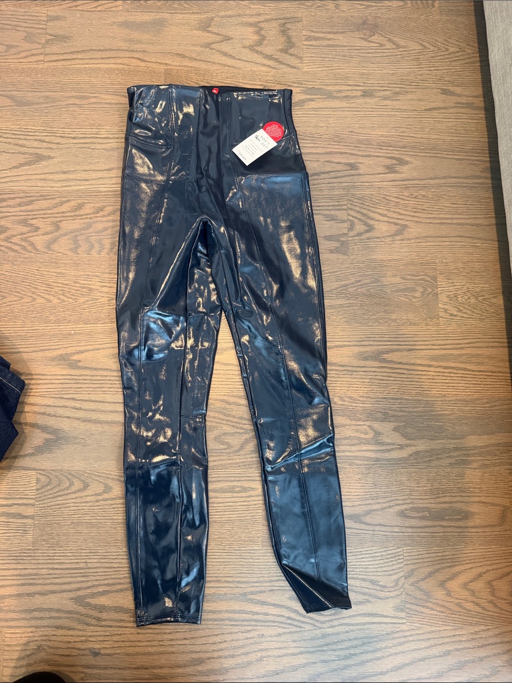 SPANX Shiny Navy Faux-Leather Jeggings